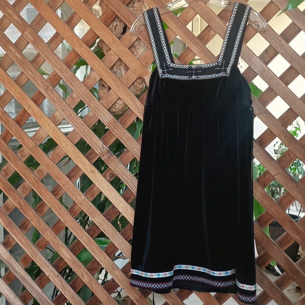Free People Black Scandinavian Snowflake Velvet Ribbon Mini Tank Dress Sz Small